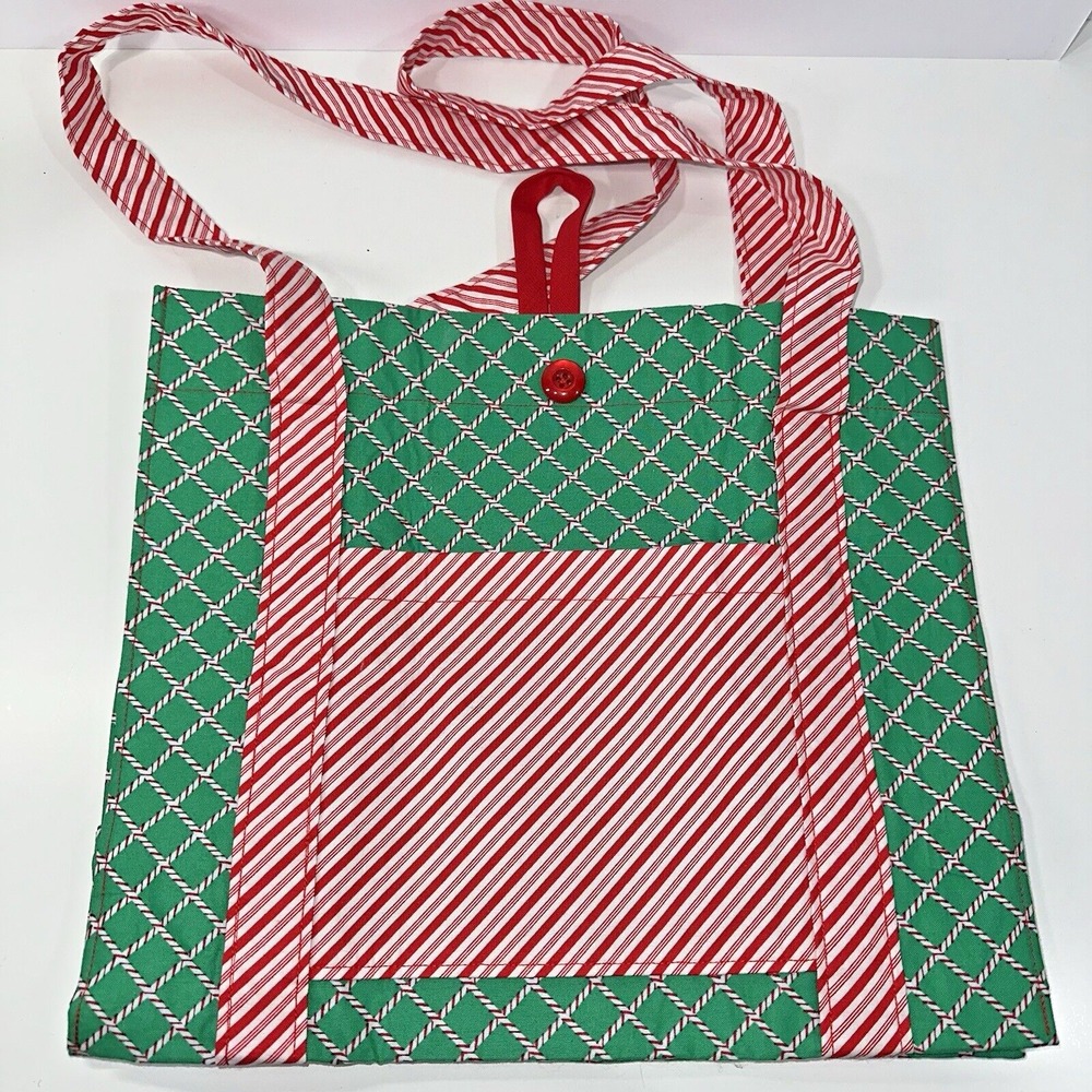 Handmade Fabric Lined Med Tote Bag/Gift Bag Multicolor Candy Cane Christmas New